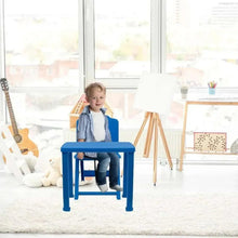 Kids table and chair set, blue table with one blue chair for child seating