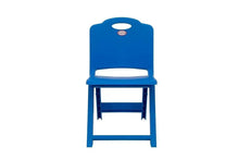 Kids table and chair set, blue plastic chair with back and footrest
