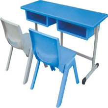Kids table and chair set, blue table with storage slots and two chairs