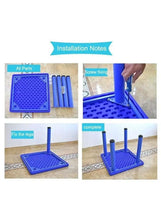 Kids square table assembly steps showing legs and fastening tools