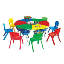 Kids multi-colour plastic chair set with round table and multiple chairs