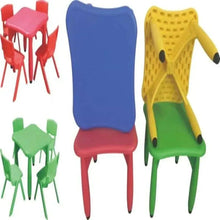 Kids plastic activity chairs, blue, yellow, red, and green seats