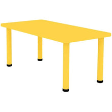 Yellow kids plastic activity table with four legs and flat tabletop
