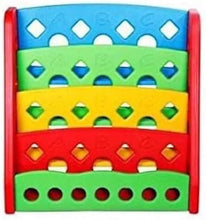 4-tier kids plastic bookshelf with blue, green, yellow and red panels