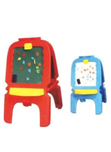 Multi-functional blackboard and whiteboard stand set, red and blue frames with trays