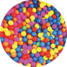 Multicolor plastic play balls, small round balls in red, blue, yellow, green, and purple.