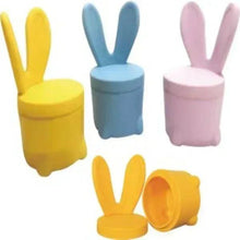 Big plastic flower toy, set of three pastel bunny-shaped pots with ear lids