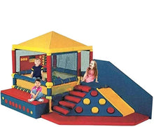 Children's ball pool play set with slide and padded walls, children playing inside