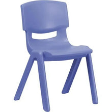 Kids plastic chair, blue, rounded back and armrests, 4 legs