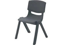Kids plastic chair, dark gray/black, rounded back with cutout, four legs