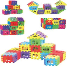 Colorful interlocking building blocks set with house-shaped pieces for kids