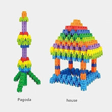 Colorful building blocks pagoda and house models