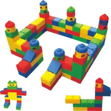 Kids building blocks playset in bright colors with maze-style base and towers