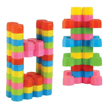 Colorful pagoda building block set, tall stacked column and cube sections
