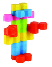 Colorful pagoda building block set, standing figure with block arms and legs