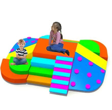 Foam indoor kids climbing playset with slide and ramp, with two children playing