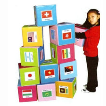 Magnetic block toy set of colorful cubes with printed icons and symbols