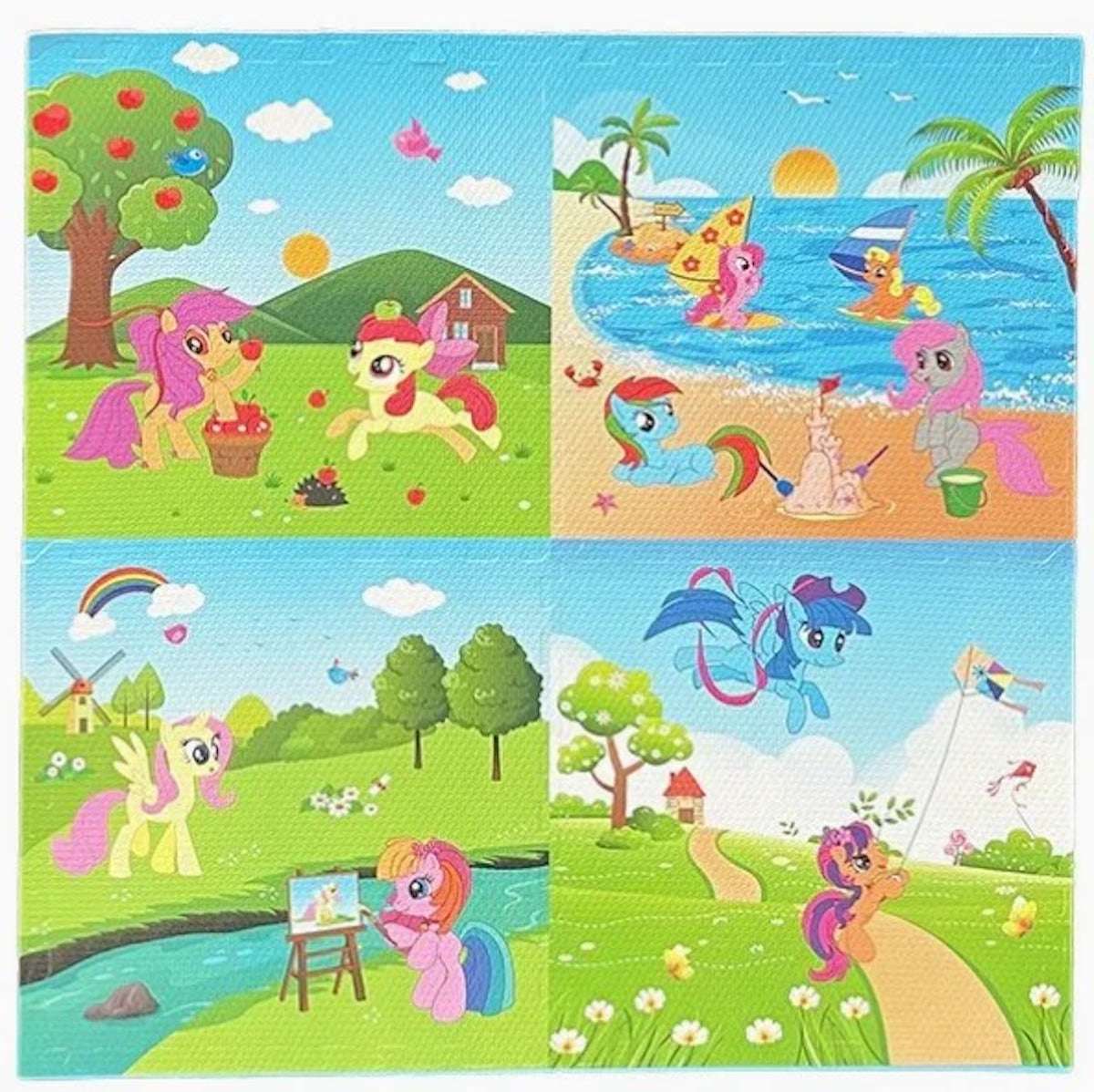 Unicone Play Mat Foam for Kids – Colorful Pony Adventure Floor Mat (60×60 CM)