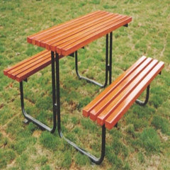 Metal and Wooden Bench with Table – Durable Outdoor Seating