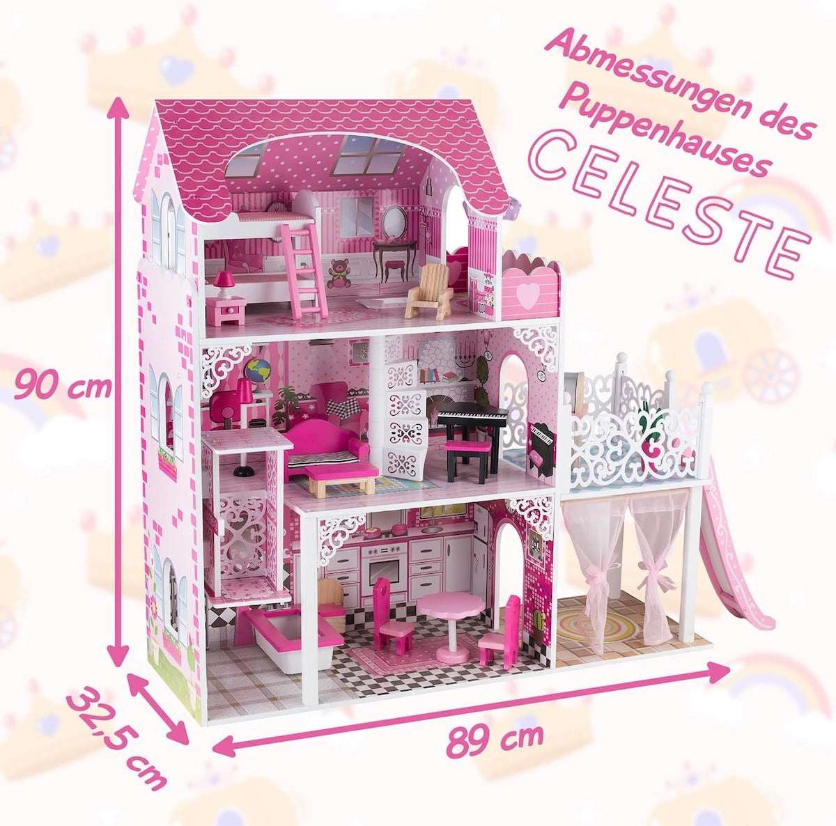 Princess Dollhouse Playset with Furniture & Slide
