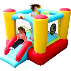 Compact Inflatable Bounce House With Slide and Basketball Hoop – Fun & Durable Playhouse for Kids