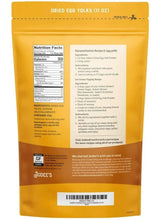 Dried egg yolk powder pouch back panel with nutrition facts and ingredients, 11 oz