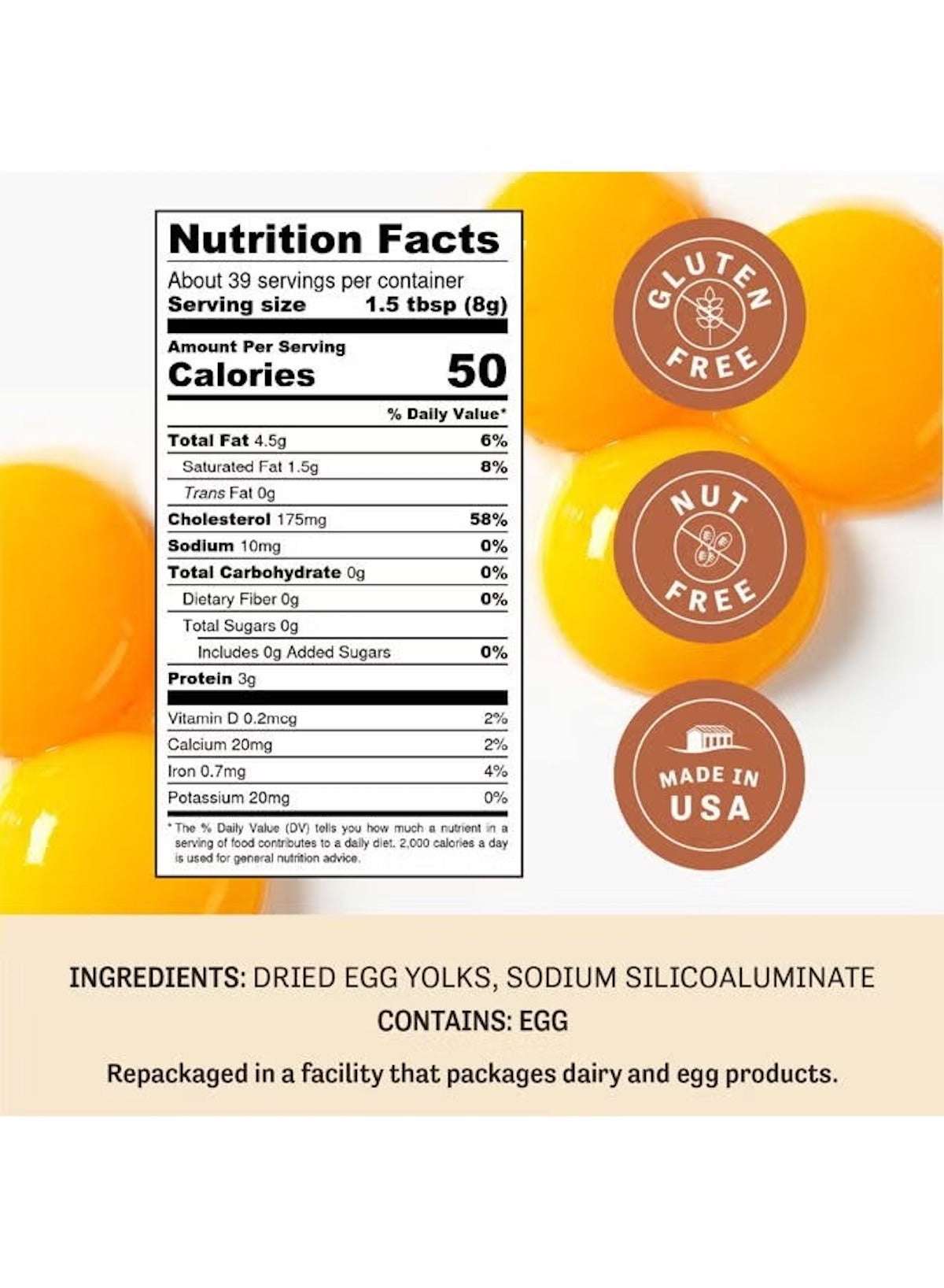 Dried Egg Yolk Powder – 11 oz | Gluten-Free, High-Protein Powdered Eggs for Baking, Sauces, Ice Cream & More