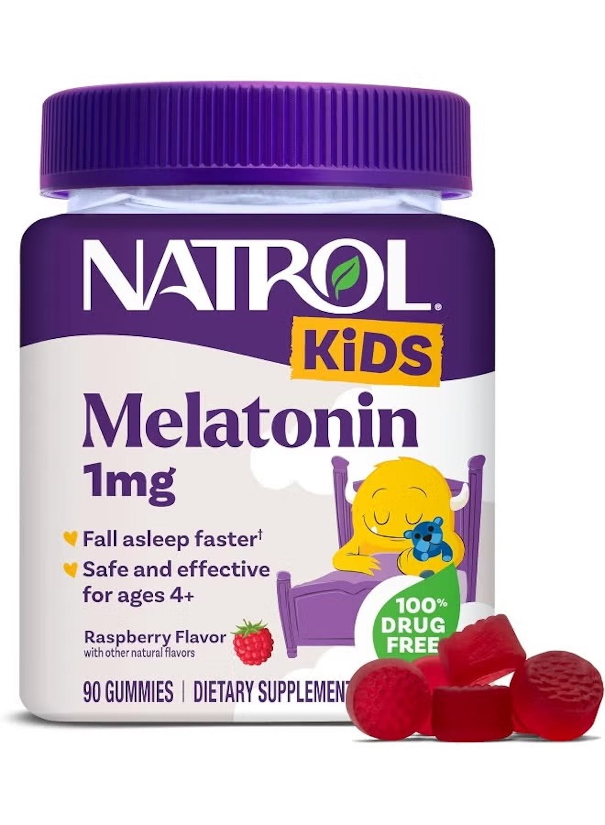 Melatonin Ages 4+ Raspberry 1mg Gummies | Kids Sleep Support | 90 Count