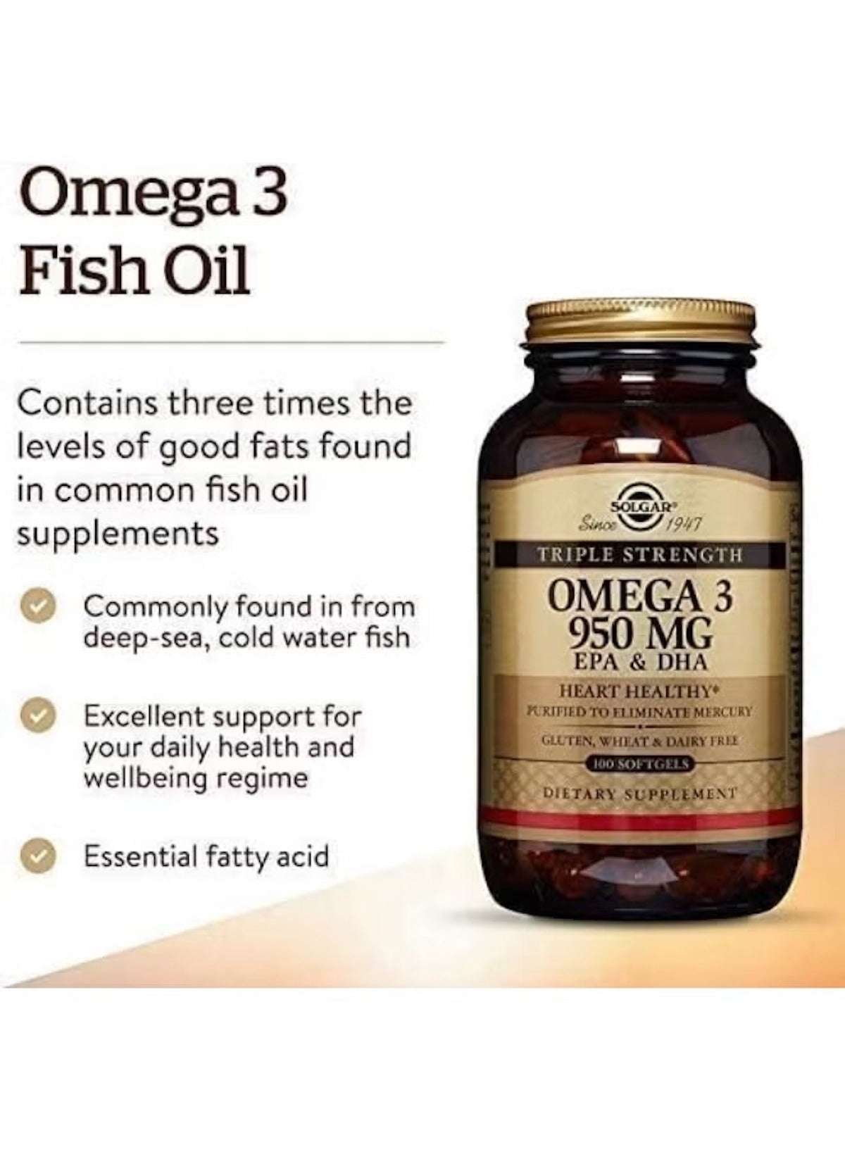 Triple Strength Omega 3 Dietary Supplement 950mg | 100 Softgels