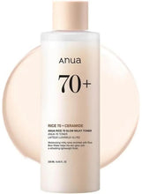 Anua 70+ rice glow milky toner bottle, 250 ml, with beige cap