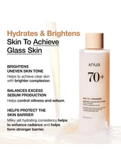 Rice 70+ Glow Milky Toner for Glass Skin and Brightening, Fragrance-Free – 250ml