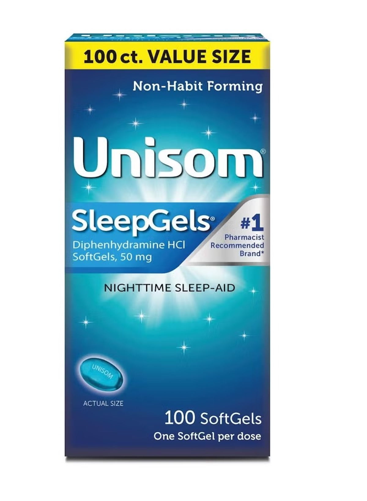 Unisom Nighttime Sleep-Aid Diphenhydramine HCl 50mg – 100 SoftGels