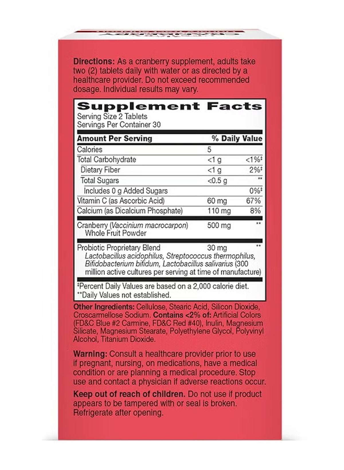 Cranberry Plus Probiotic – 60 Tablets – Supports Urinary Tract & Digestive Health – Packaging May Vary