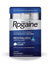Rogaine 5% minoxidil foam hair regrowth treatment box, easy-to-use foam