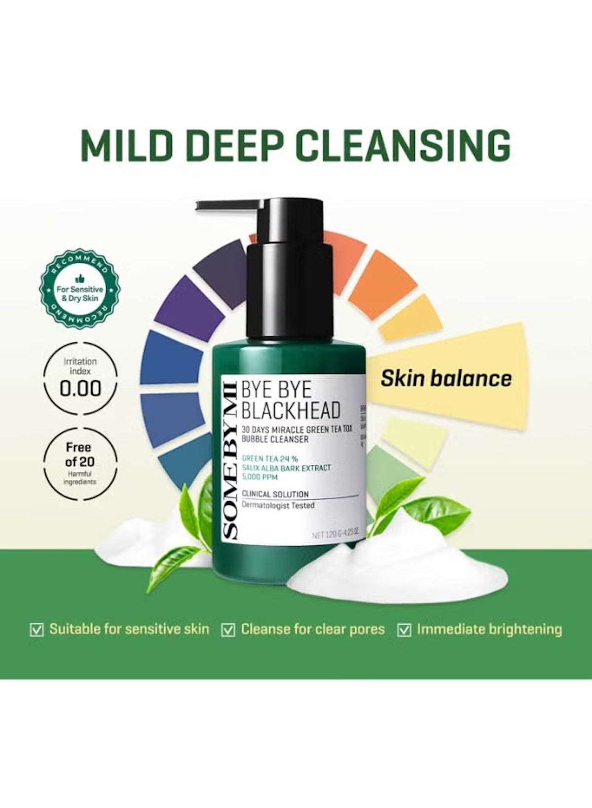Bye Bye Blackhead 30 Days Miracle Green Tea Tox Bubble Cleanser 120g | SOMEBYMI