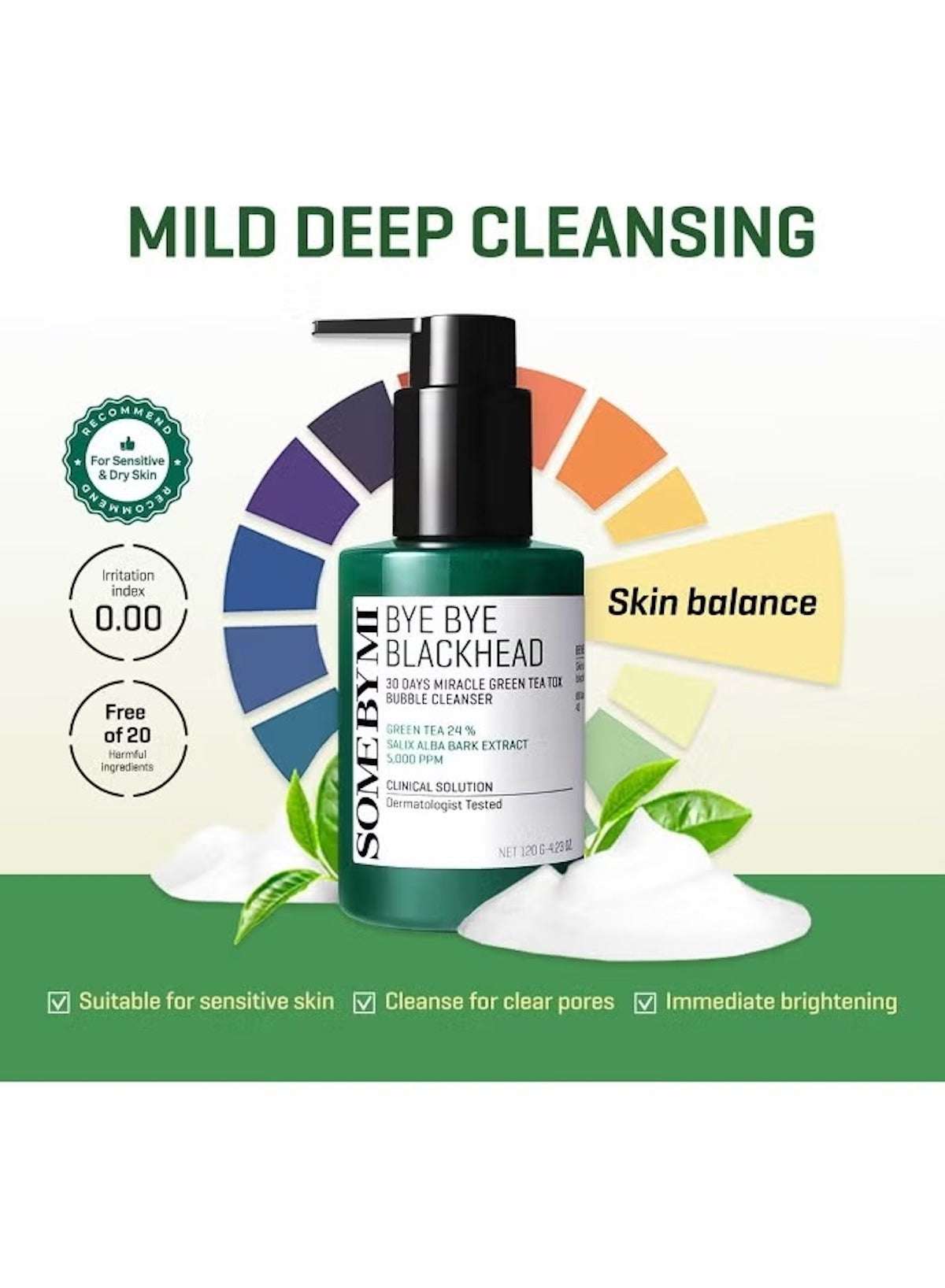 Bye Bye Blackhead 30 Days Miracle Green Tea Tox Bubble Cleanser 120g | SOMEBYMI
