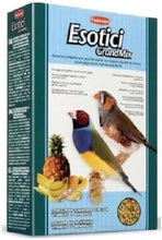Padovan Esotici GrandMix feed box for exotic birds, shown on front with birds