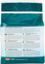 Dog training pad package back with printed care and size information