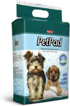 PetPad dog training pads multipack box with handle, showing dog and puppy