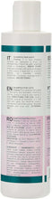 Cat shampoo bottle back label with ingredient and use text, Padovan Charmy 7