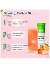 OZiva Bioactive Gluta Fizzy | Glutathione Tablets for Skin Radiance & Glow with Hyaluronic Acid, Lycopene, Astaxanthin – Orange Zing | Pack of 2 (30 Tablets Each)
