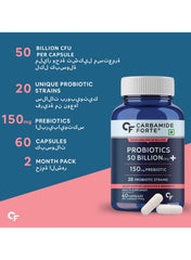 Carbamide Forte Probiotics Supplement 50 Billion CFU for Women and Men | 20 Strains with Prebiotic Fiber | 60 Veg Capsules