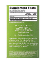 Senna tea supplement label with Supplement Facts, 2 g organic senna leaves per serving