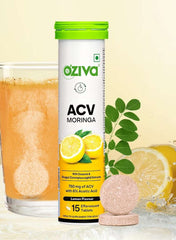 ACV Moringa Effervescent Tablets | 3-in-1 Fat Oxidation Formula | Apple Cider Vinegar, Cinnamon & Moringa | No Added Sugar | Lemon Flavour | Pack of 4 (60 Tablets)