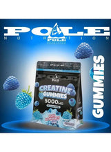 Creatine gummies pouch with blue raspberry flavor graphic and 5000 mg label
