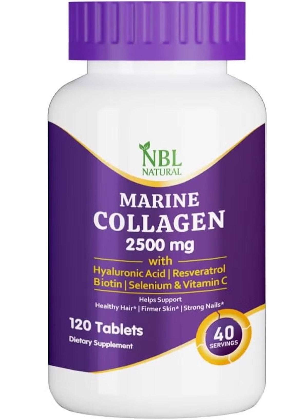 Hydrolysed Marine Collagen 2500 mg with Hyaluronic Acid, Resveratrol, Biotin, Selenium & Vitamin C – 120 Tablets