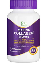 Marine collagen supplement bottle, 2500 mg with hyaluronic acid, 120 tablets