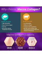 Marine collagen comparison chart showing skin, hair, and nails support