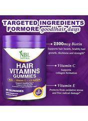 Hair Vitamins 60 Gummies Supplement With Vitamin C, Biotin & Folic Acid For Men & Women