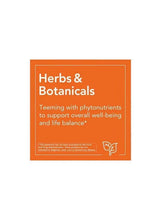 Herbs & Botanicals supplement panel with orange background and leaf icon